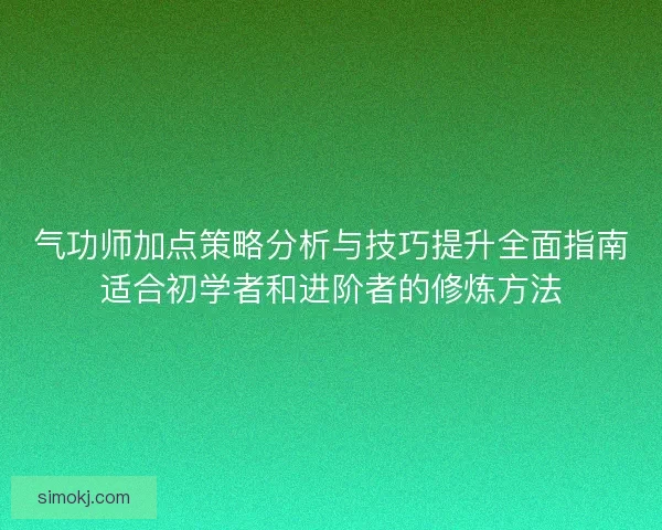气功师加点策略分析与技巧提升全面指南适合初学者和进阶者的修炼方法